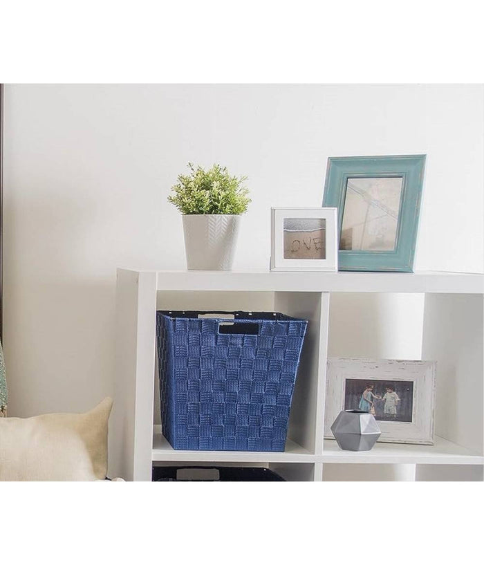 Porta Oggetti Cesto In Tessuto Intrecciato 38 X 26 X 25cm Con Maniglie Blu 79040         