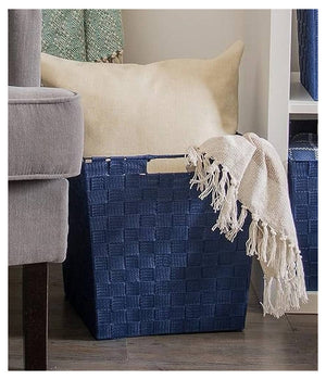 Porta Oggetti Cesto In Tessuto Intrecciato 38 X 26 X 25cm Con Maniglie Blu 79040         