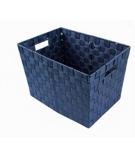 Porta Oggetti Cesto In Tessuto Intrecciato 38 X 26 X 25cm Con Maniglie Blu 79040         