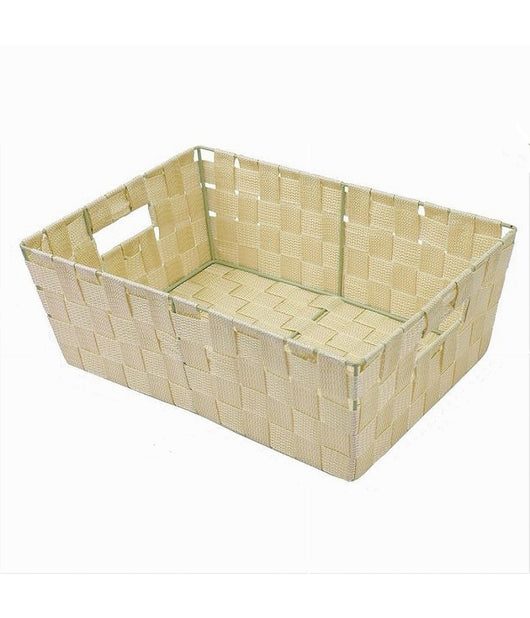 Porta Oggetti Cesto In Tessuto Intrecciato 38x26x13 Cm Con Maniglie Beige 79033         