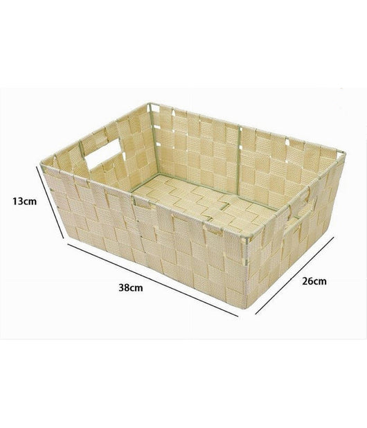 Porta Oggetti Cesto In Tessuto Intrecciato 38x26x13 Cm Con Maniglie Beige 79033         