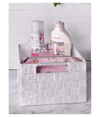 Porta Oggetti Cesto In Tessuto Intrecciato 38x26x13 Cm Con Maniglie Bianco 79031         