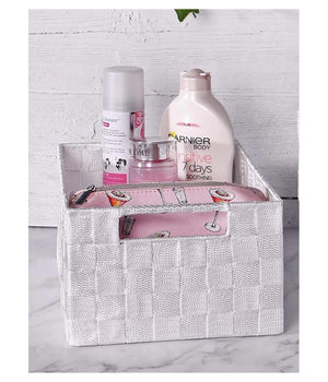 Porta Oggetti Cesto In Tessuto Intrecciato 38x26x13 Cm Con Maniglie Bianco 79031         