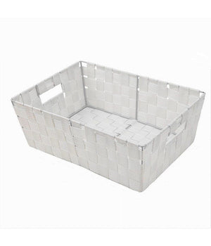 Porta Oggetti Cesto In Tessuto Intrecciato 38x26x13 Cm Con Maniglie Bianco 79031         