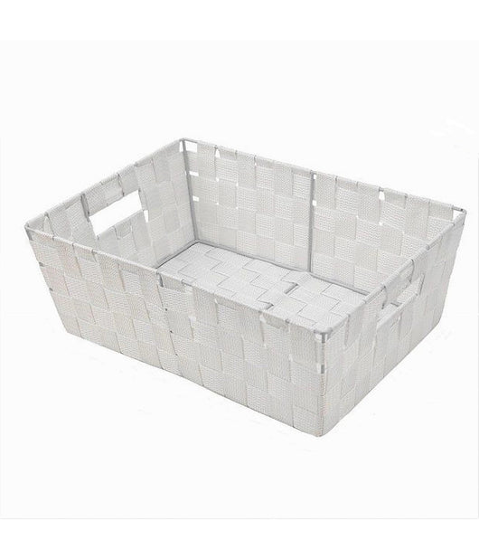 Porta Oggetti Cesto In Tessuto Intrecciato 38x26x13 Cm Con Maniglie Bianco 79031         