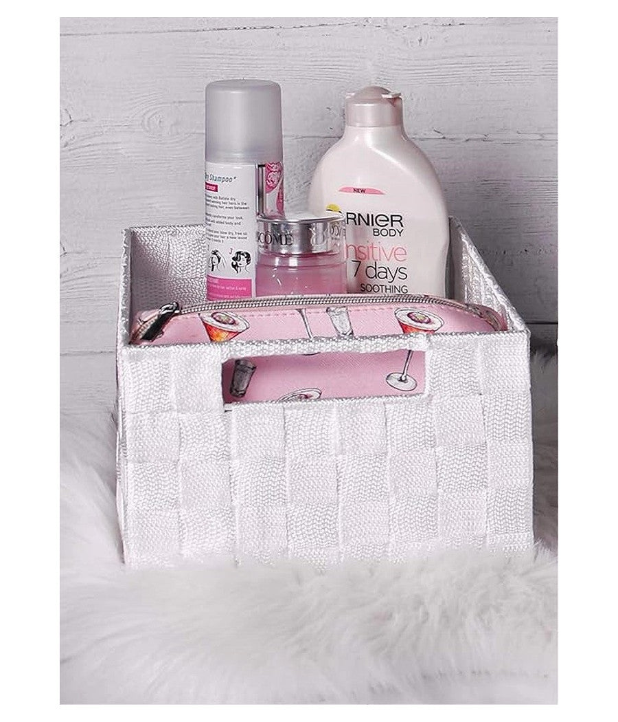 Porta Oggetti Cesto In Tessuto Intrecciato 38x26x13 Cm Con Maniglie Bianco 79031         