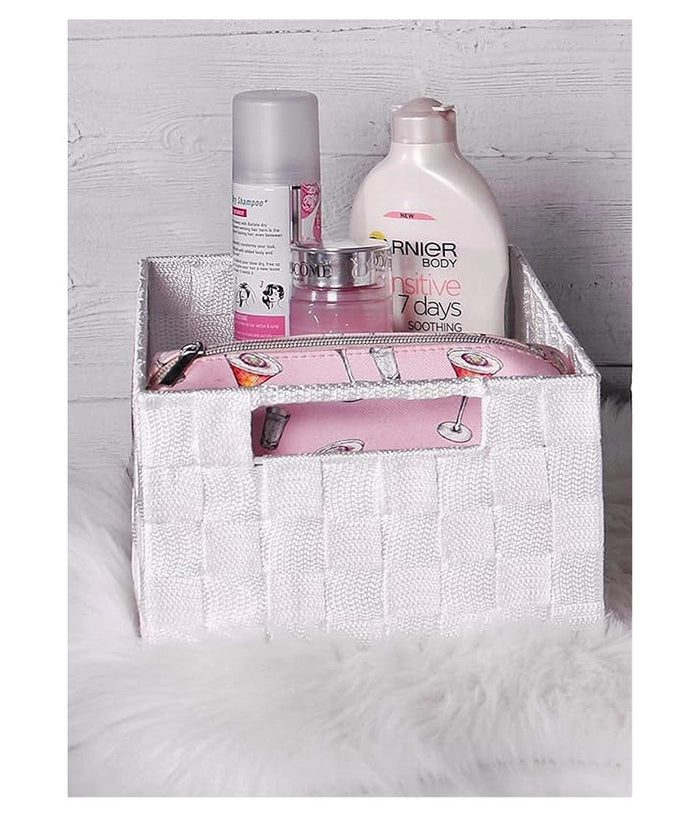 Porta Oggetti Cesto In Tessuto Intrecciato 38x26x13 Cm Con Maniglie Bianco 79031         