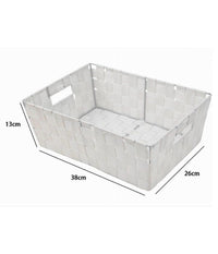 Porta Oggetti Cesto In Tessuto Intrecciato 38x26x13 Cm Con Maniglie Bianco 79031         