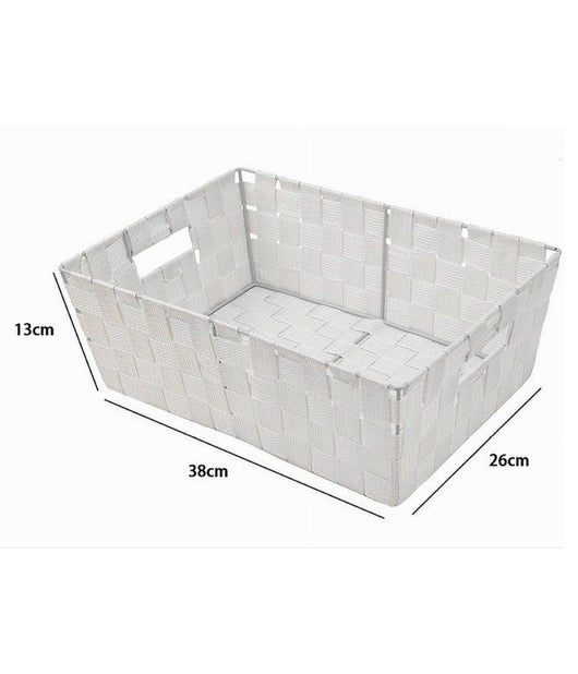 Porta Oggetti Cesto In Tessuto Intrecciato 38x26x13 Cm Con Maniglie Bianco 79031         