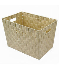 Porta Oggetti Cesto In Tessuto Intrecciato 38x26x25 Cm Con Maniglie Beige 79039         