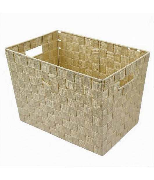 Porta Oggetti Cesto In Tessuto Intrecciato 38x26x25 Cm Con Maniglie Beige 79039         