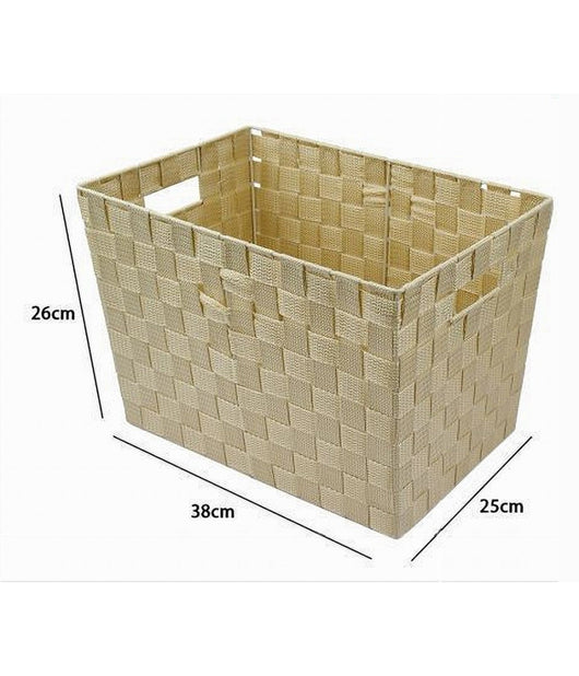 Porta Oggetti Cesto In Tessuto Intrecciato 38x26x25 Cm Con Maniglie Beige 79039         