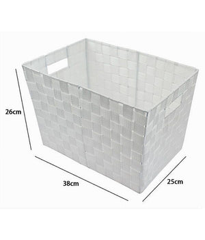 Porta Oggetti Cesto In Tessuto Intrecciato 38x26x25 Cm Con Maniglie Bianco 79037         