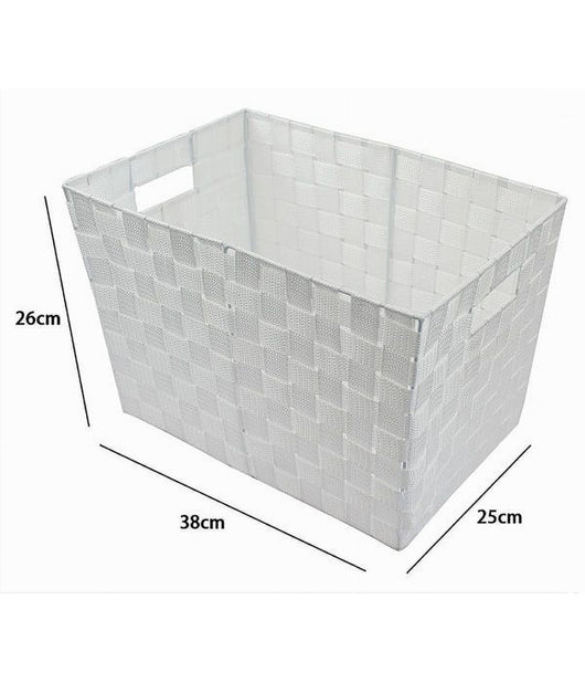 Porta Oggetti Cesto In Tessuto Intrecciato 38x26x25 Cm Con Maniglie Bianco 79037         