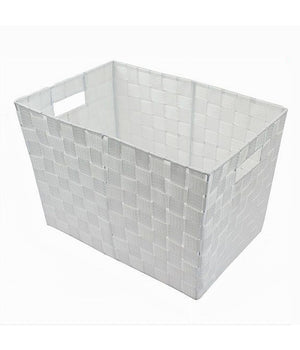 Porta Oggetti Cesto In Tessuto Intrecciato 38x26x25 Cm Con Maniglie Bianco 79037         