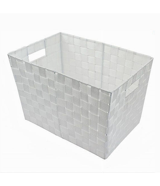 Porta Oggetti Cesto In Tessuto Intrecciato 38x26x25 Cm Con Maniglie Bianco 79037         