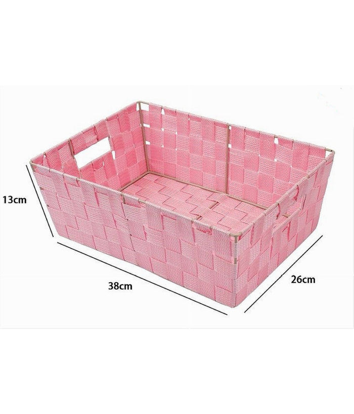 Porta Oggetti Cesto In Tessuto Intrecciato Rosa 38x26x13 Cm Con Maniglie 79035         