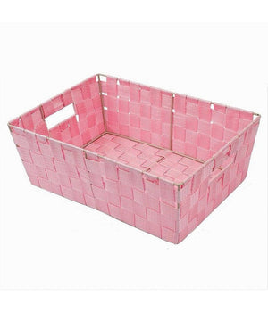 Porta Oggetti Cesto In Tessuto Intrecciato Rosa 38x26x13 Cm Con Maniglie 79035         