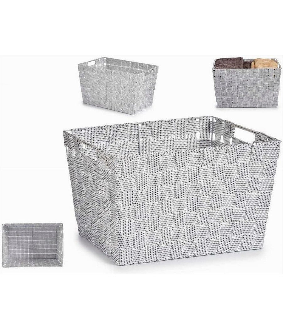 Porta Oggetti Cesto Tessuto Intrecciato 38x26x25 Cm Maniglie Grigio Chiaro 79036         