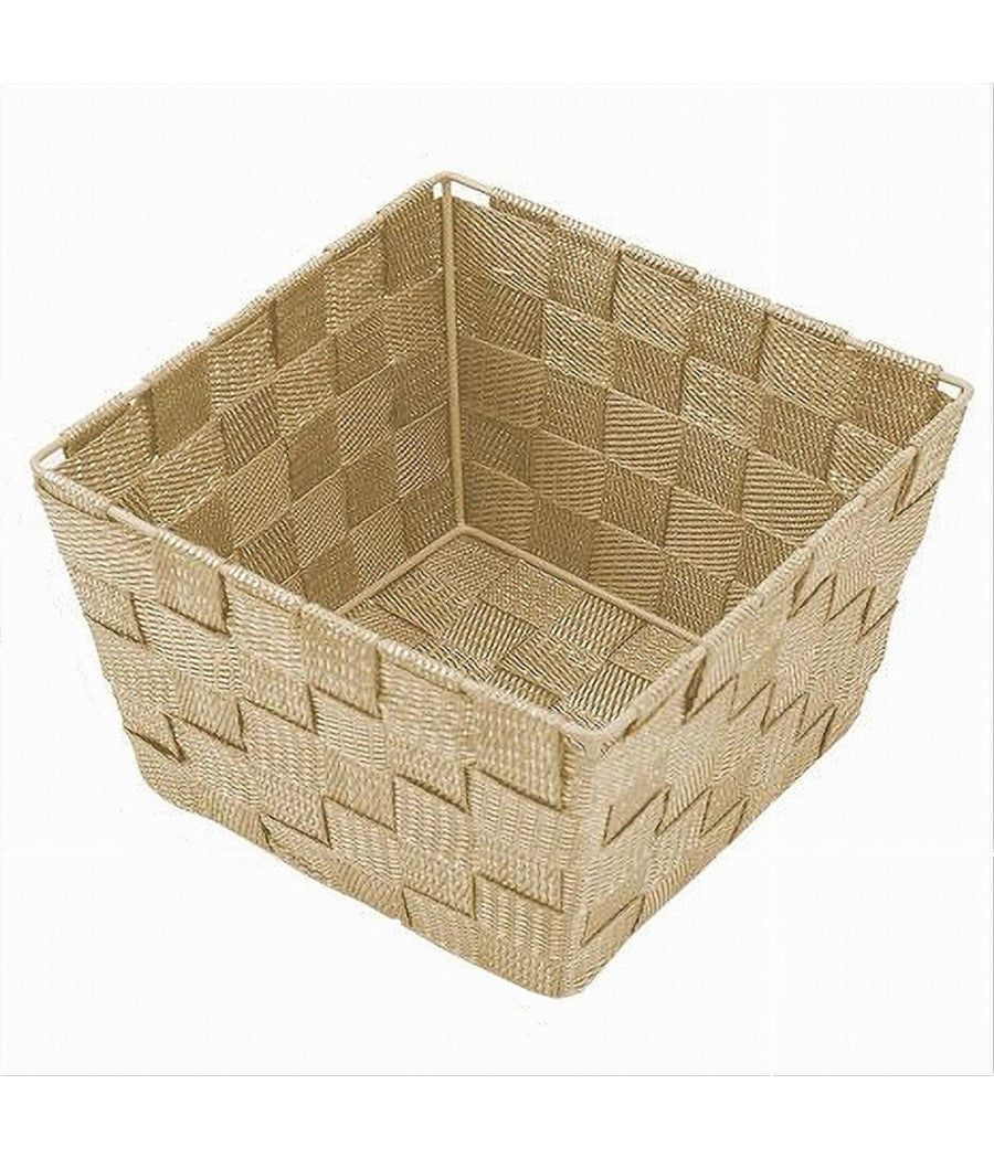 Porta Oggetti In Tessuto Multiuso Organizer Bagno Cucina Beige 20x20x13 Cm 79122         