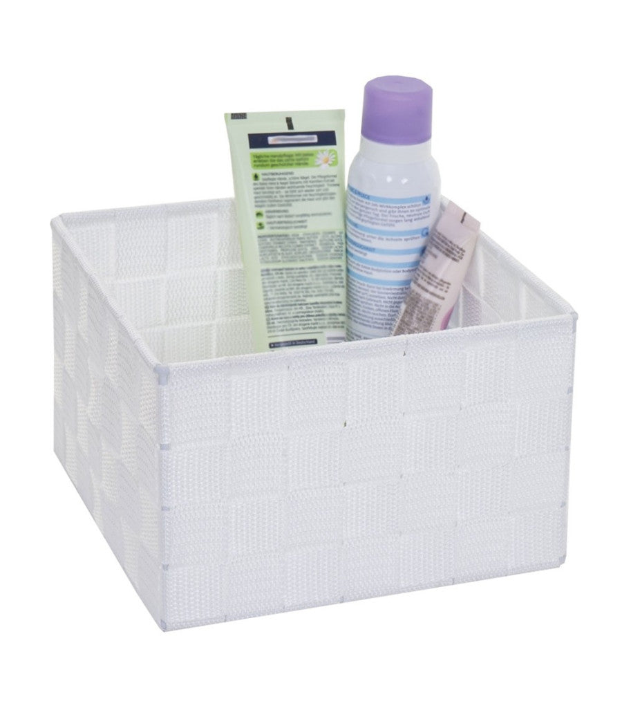 Porta Oggetti In Tessuto Multiuso Organizer Bagno Cucina Bianco 20x20x13cm 79120         