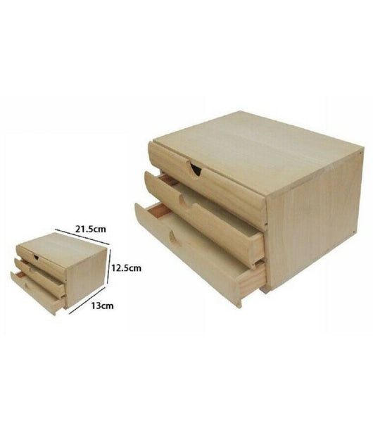 Porta Oggetti Mini Cassettiera 3 Cassetti Legno Naturale Decoupage 53383a         