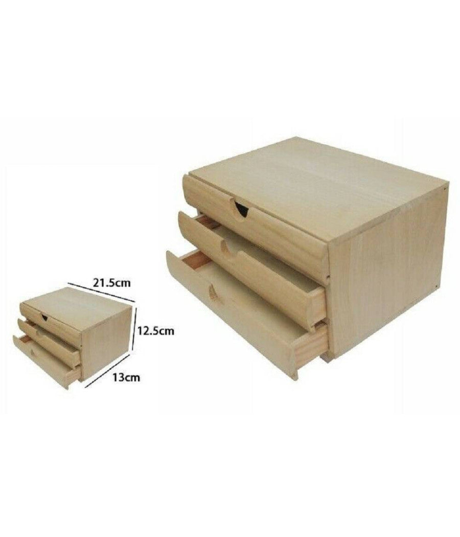 Porta Oggetti Mini Cassettiera 3 Cassetti Legno Naturale Decoupage 53383a         