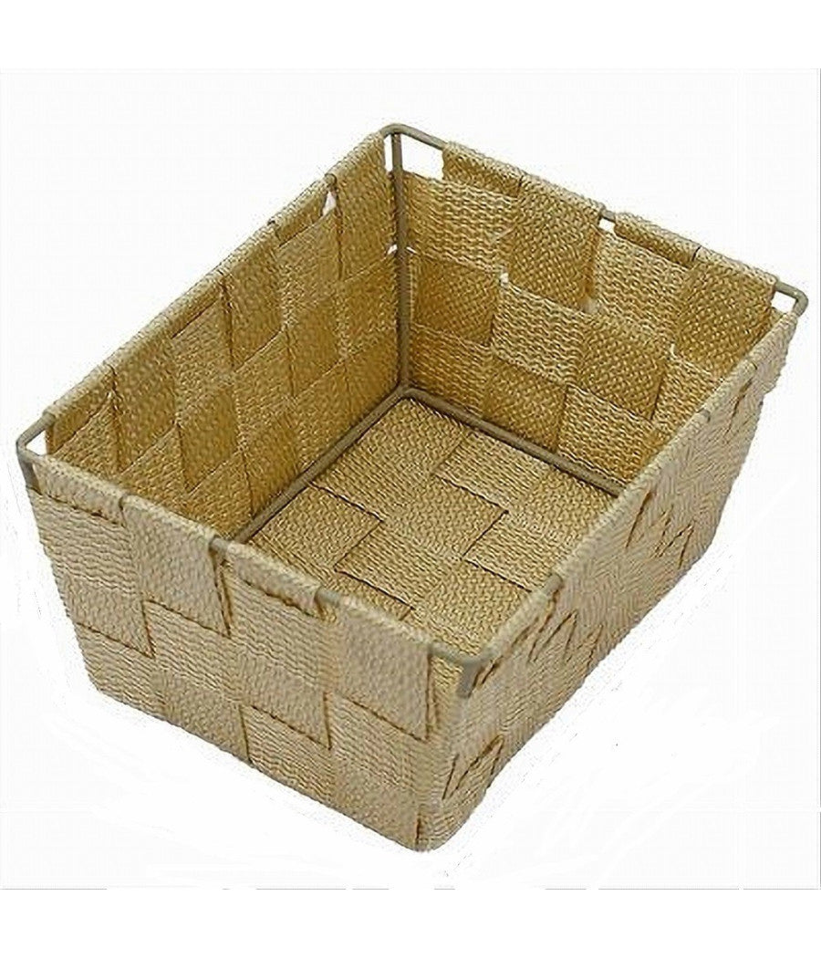 Porta Oggetti Multiuso Organizer Bagno Camera Cucina Tessuto Beige 19x14x9cm 79009         