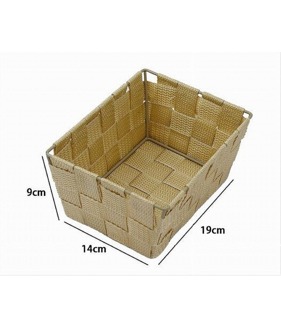 Porta Oggetti Multiuso Organizer Bagno Camera Cucina Tessuto Beige 19x14x9cm 79009         