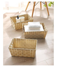 Porta Oggetti Organizer Bagno Camera Cucina In Tessuto Beige 28x22x10.5cm 79021         