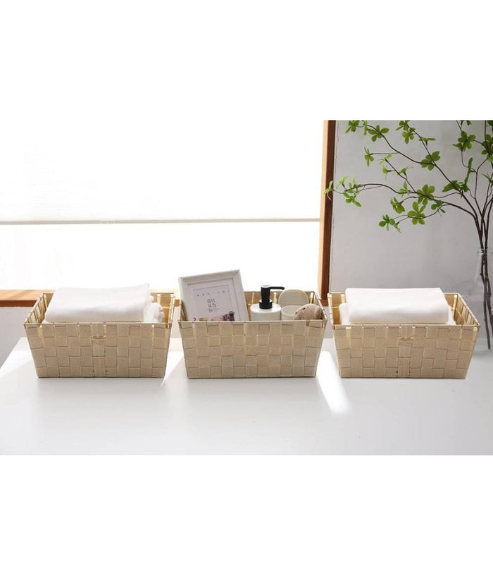 Porta Oggetti Organizer Bagno Camera Cucina In Tessuto Beige 28x22x10.5cm 79021         