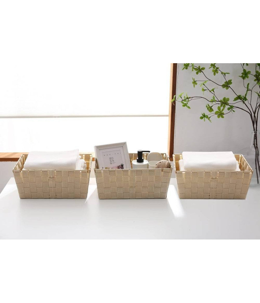 Porta Oggetti Organizer Bagno Camera Cucina In Tessuto Beige 28x22x10.5cm 79021         
