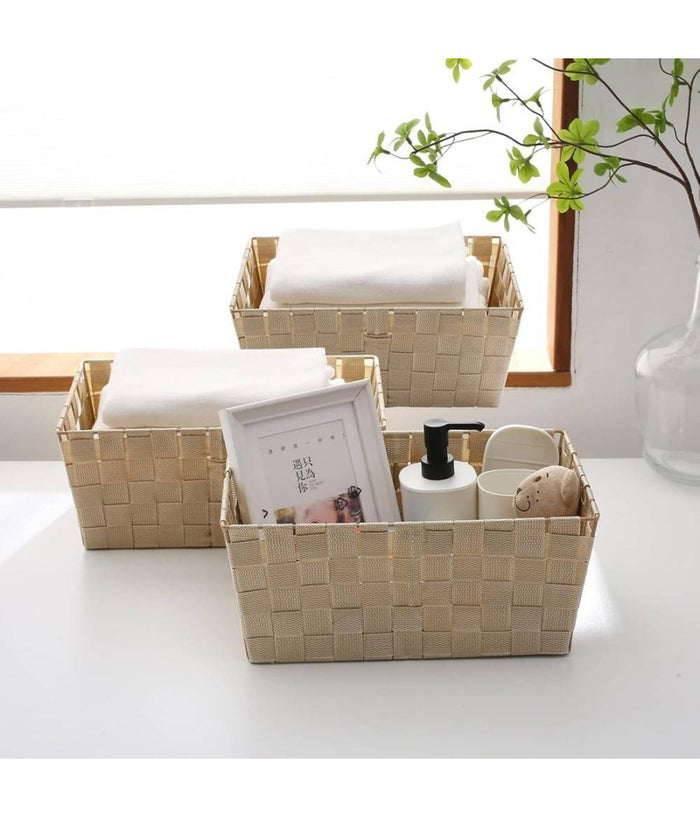 Porta Oggetti Organizer Bagno Camera Cucina In Tessuto Beige 28x22x10.5cm 79021         