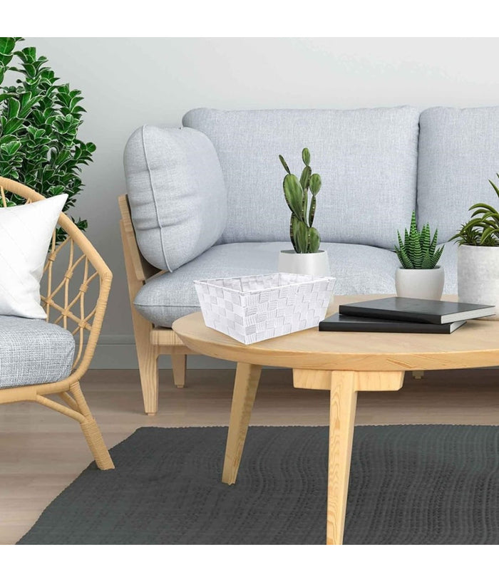 Porta Oggetti Organizer Bagno Camera Cucina In Tessuto Bianco 16x16x8.5 Cm 79114         