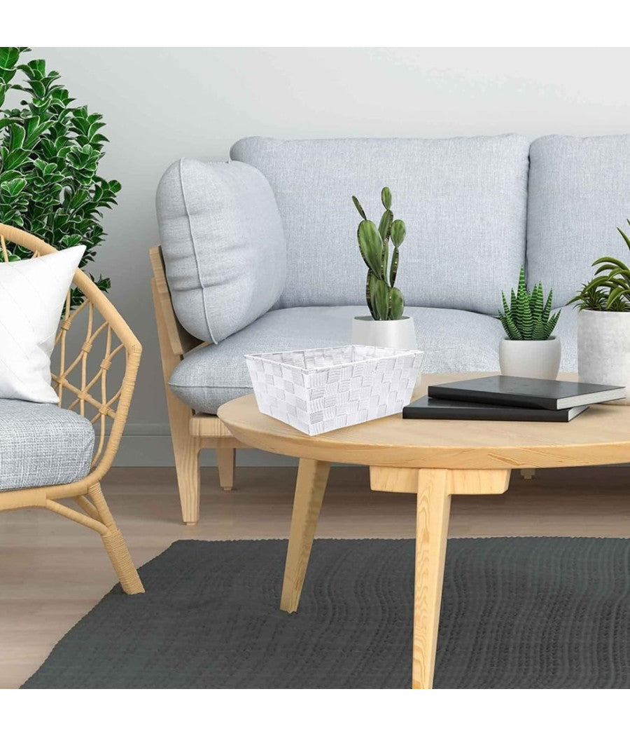 Porta Oggetti Organizer Bagno Camera Cucina In Tessuto Bianco 16x16x8.5 Cm 79114         