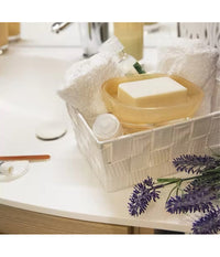 Porta Oggetti Organizer Bagno Cucina Tessuto Bianco Multiuso 28x22x10.5 Cm 79123         