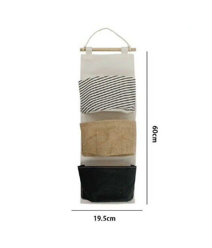 Porta Oggetti Organizer Da Appendere 3 Tasche In Tessuto Bagno Camera 10478         