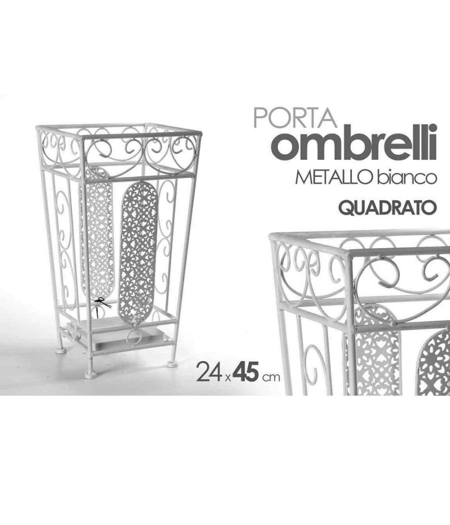 Porta Ombrelli 45x24 Cm Metallo Stile Ferro Battuto Deco Quadrato Bianco 707650         