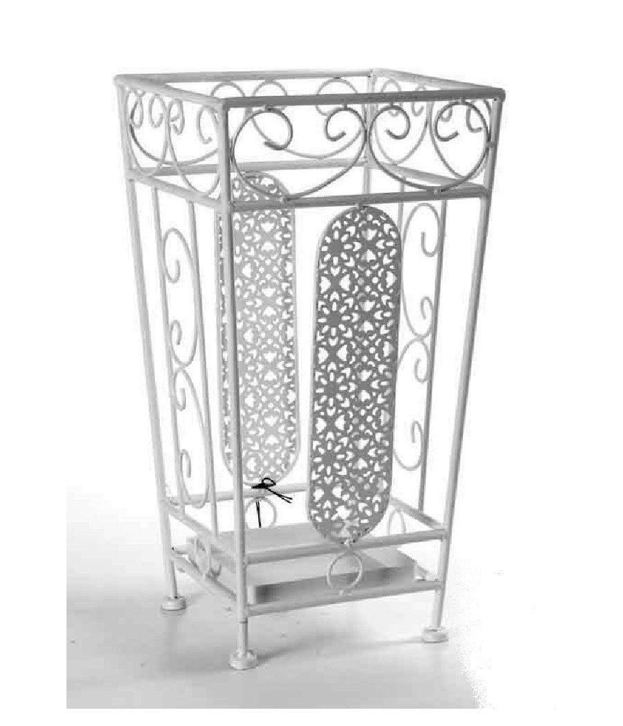 Porta Ombrelli 45x24 Cm Metallo Stile Ferro Battuto Deco Quadrato Bianco 707650         