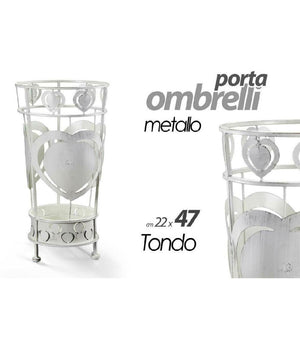 Porta Ombrelli Con Cuore Anticato Design Tondo Bianco 22x47cm In Metallo 657801         