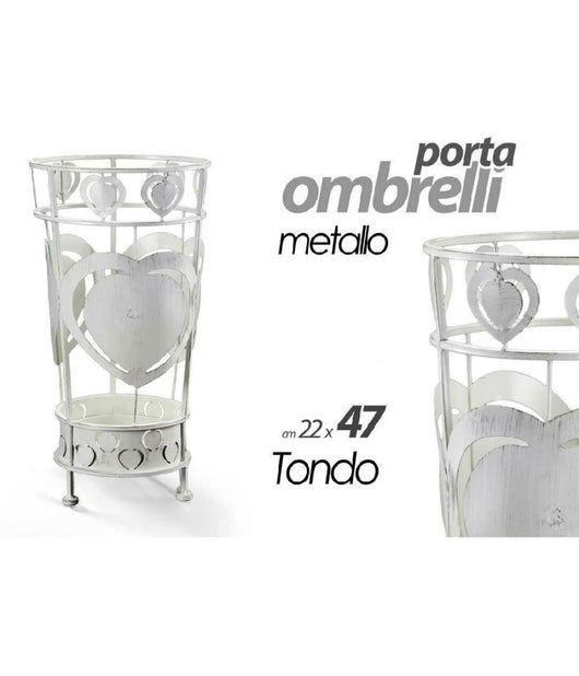 Porta Ombrelli Con Cuore Anticato Design Tondo Bianco 22x47cm In Metallo 657801         