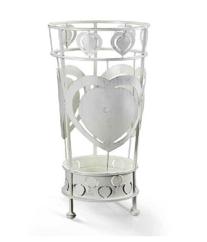 Porta Ombrelli Con Cuore Anticato Design Tondo Bianco 22x47cm In Metallo 657801         