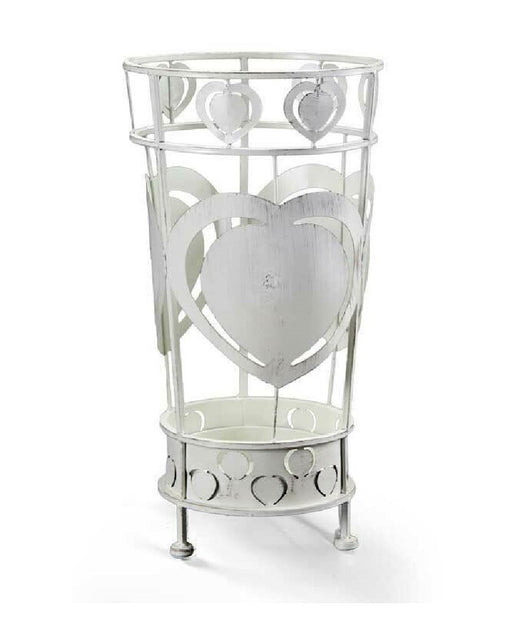 Porta Ombrelli Con Cuore Anticato Design Tondo Bianco 22x47cm In Metallo 657801         