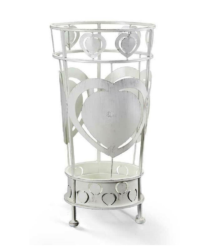 Porta Ombrelli Con Cuore Anticato Design Tondo Bianco 22x47cm In Metallo 657801         