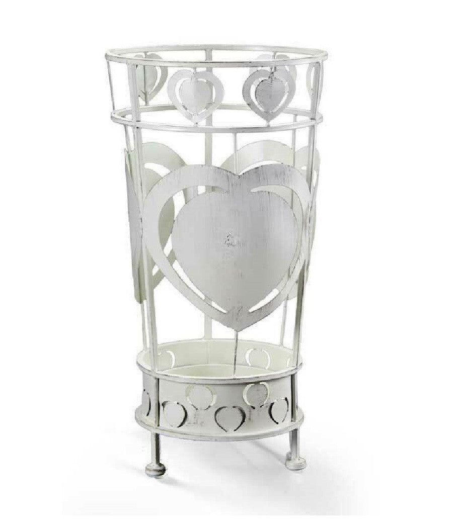 Porta Ombrelli Con Cuore Anticato Design Tondo Bianco 22x47cm In Metallo 657801         