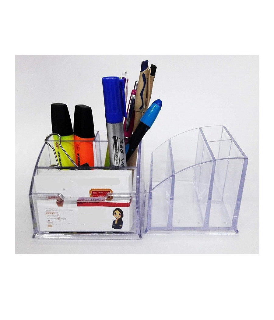 Porta Penne 4 Scomparti Penna Matite Porta Biglietti Visita Organizer Scrivania         