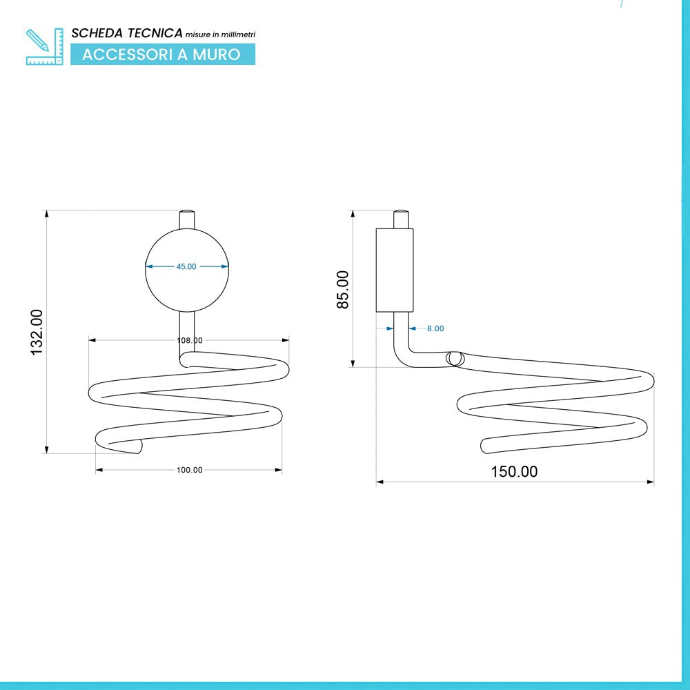 Porta phon a spirale in acciaio cromato doppio fissaggio Plaza
