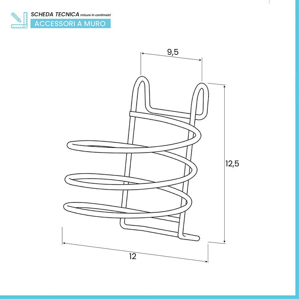 Porta phon a spirale in acciaio cromo con gancio per portasciugamani