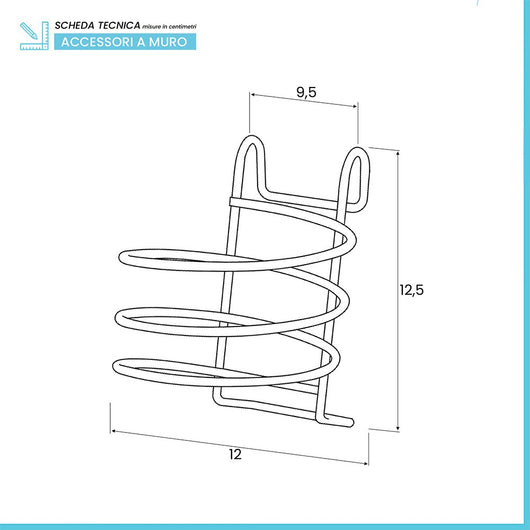 Porta phon a spirale in acciaio cromo con gancio per portasciugamani