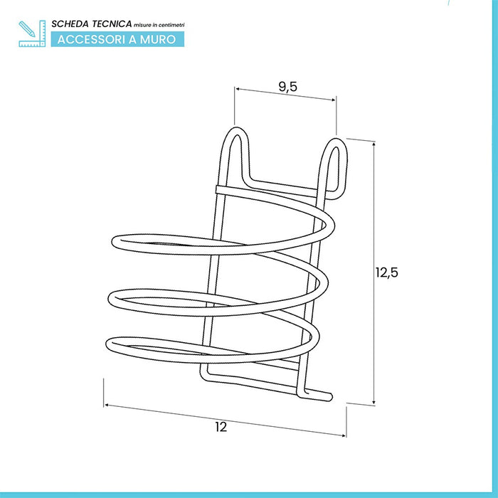 Porta phon a spirale in acciaio cromo con gancio per portasciugamani